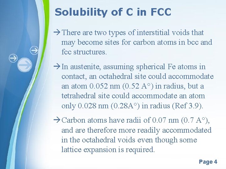 Solubility of C in FCC There are two types of interstitial voids that may