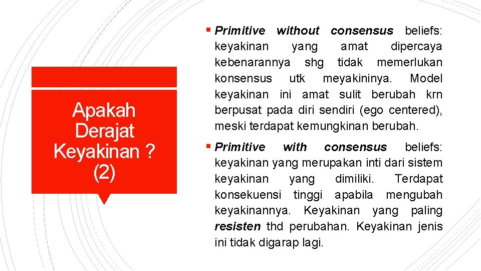 § Primitive without consensus beliefs: Apakah Derajat Keyakinan ? (2) keyakinan yang amat dipercaya