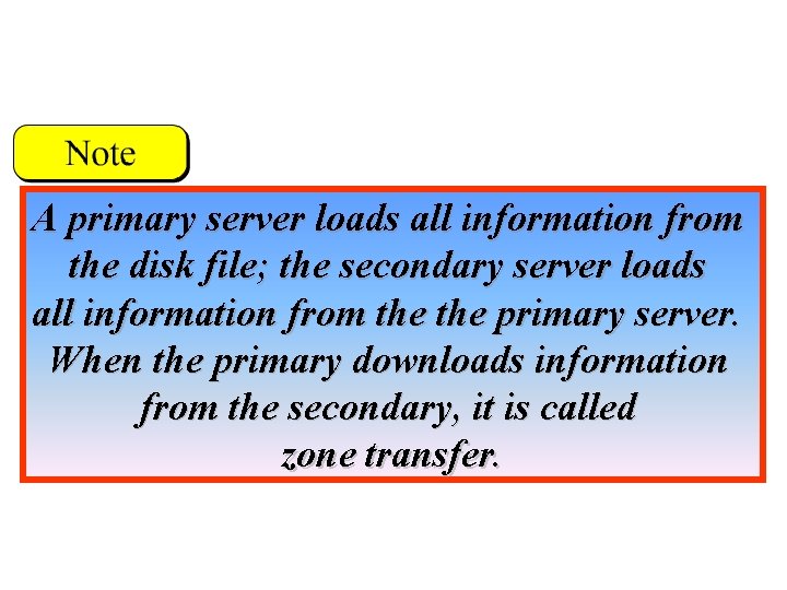 A primary server loads all information from the disk file; the secondary server loads