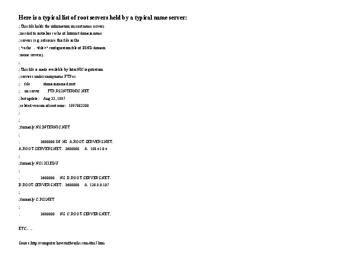 Here is a typical list of root servers held by a typical name server: