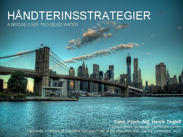 HÅNDTERINSSTRATEGIER A BRIDGE OVER TROUBLED WATER Cand. Psych. Aut. Henrik Tingleff Faglig Direktør; Mindwork