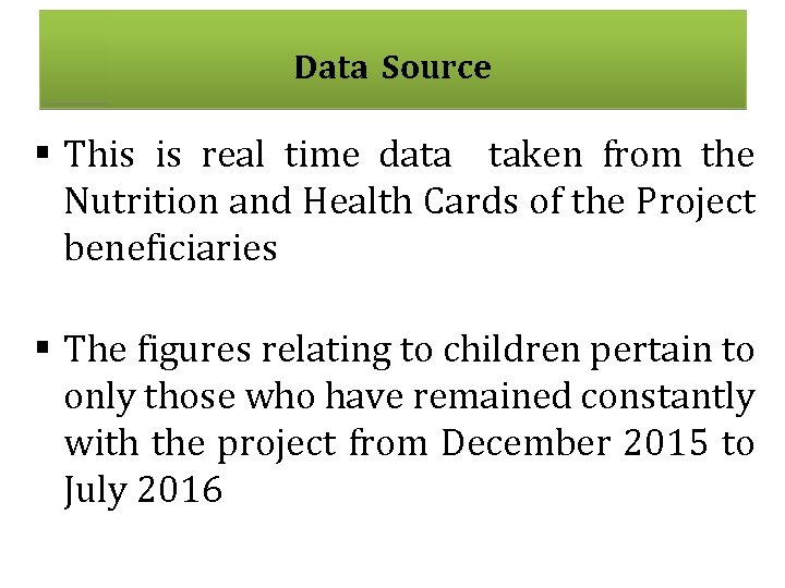 Data Source § This is real time data taken from the Nutrition and Health