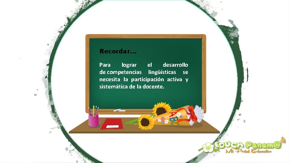 Recordar. . . Para lograr el desarrollo de competencias lingüísticas se necesita la participación