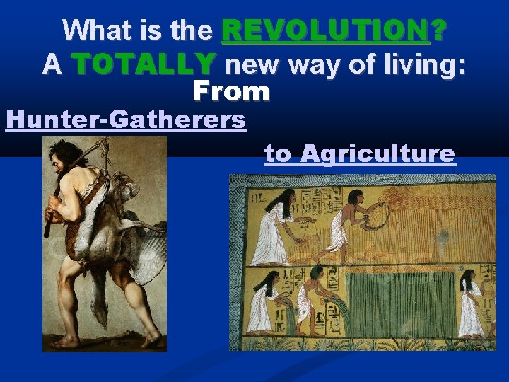 What is the REVOLUTION? A TOTALLY new way of living: From Hunter-Gatherers to Agriculture