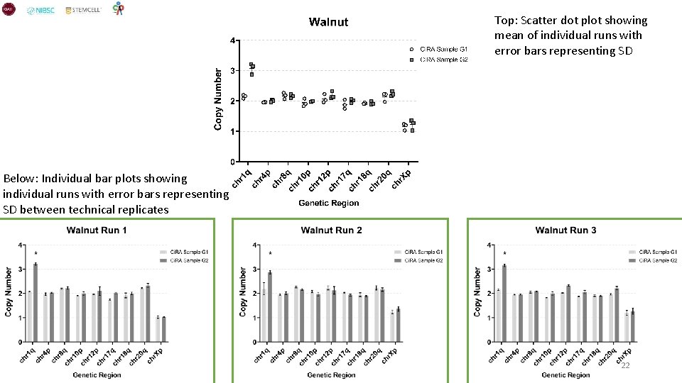 Top: Scatter dot plot showing mean of individual runs with error bars representing SD