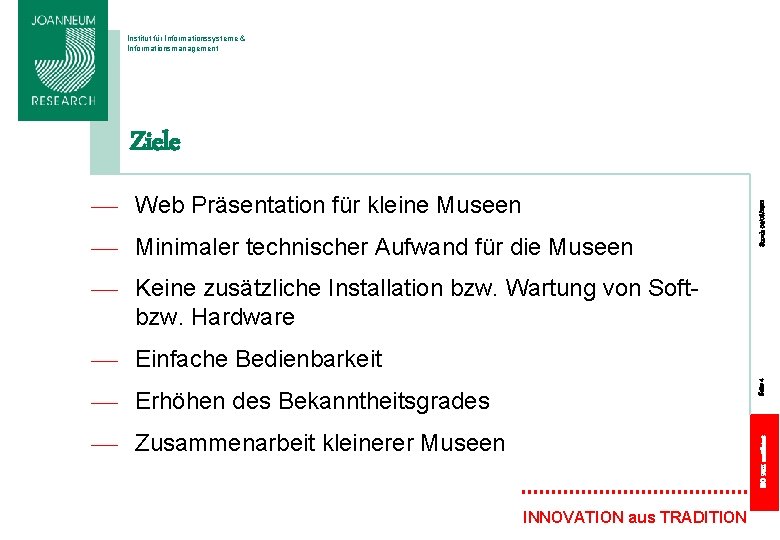 Institut für Informationssysteme & Informationsmanagement — Web Präsentation für kleine Museen — Minimaler technischer