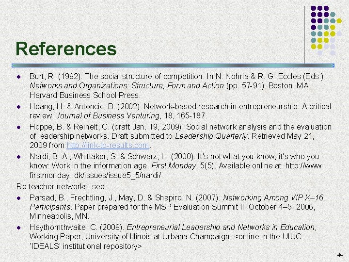 References Burt, R. (1992). The social structure of competition. In N. Nohria & R.