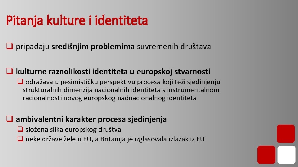 Pitanja kulture i identiteta q pripadaju središnjim problemima suvremenih društava q kulturne raznolikosti identiteta