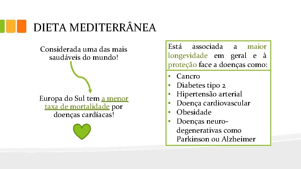 DIETA MEDITERR NEA Considerada uma das mais saudáveis do mundo! Europa do Sul tem