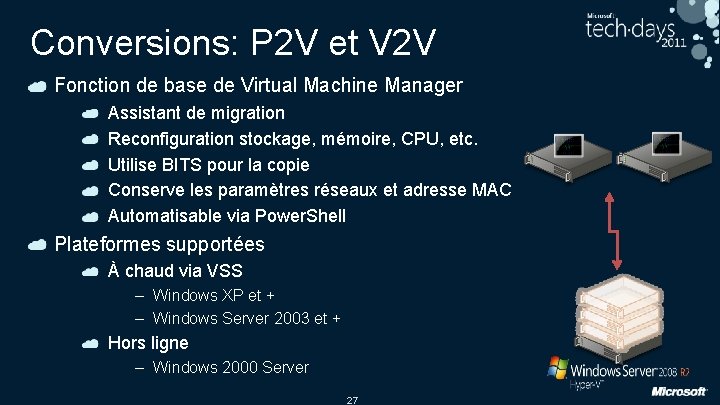 Conversions: P 2 V et V 2 V Fonction de base de Virtual Machine