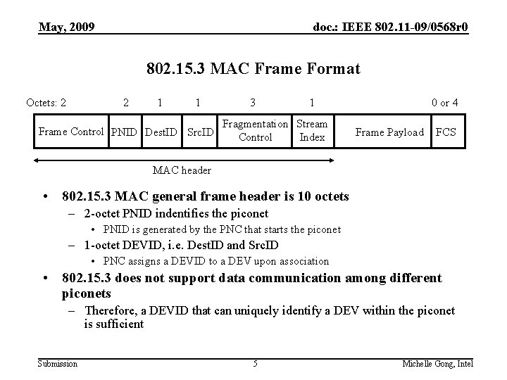 May, 2009 doc. : IEEE 802. 11 -09/0568 r 0 802. 15. 3 MAC