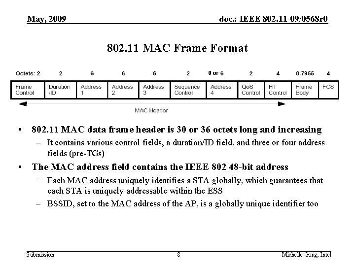 May, 2009 doc. : IEEE 802. 11 -09/0568 r 0 802. 11 MAC Frame