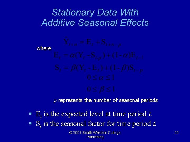 Stationary Data With Additive Seasonal Effects where p represents the number of seasonal periods
