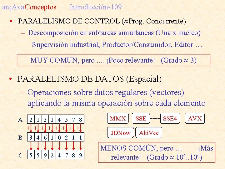 arq. Ava. Conceptos Introducción-109 • PARALELISMO DE CONTROL ( Prog. Concurrente) – Descomposición en