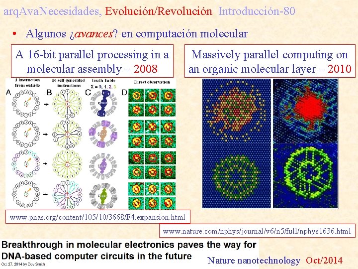 arq. Ava. Necesidades, Evolución/Revolución Introducción-80 • Algunos ¿avances? en computación molecular A 16 -bit