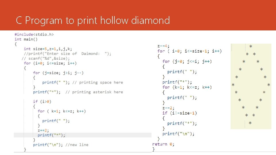 C Program to print hollow diamond 