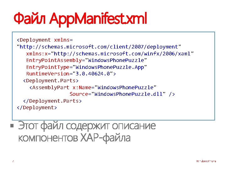 Файл App. Manifest. xml <Deployment xmlns= "http: //schemas. microsoft. com/client/2007/deployment" xmlns: x="http: //schemas. microsoft.