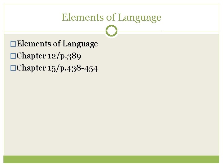 Elements of Language �Chapter 12/p. 389 �Chapter 15/p. 438 -454 