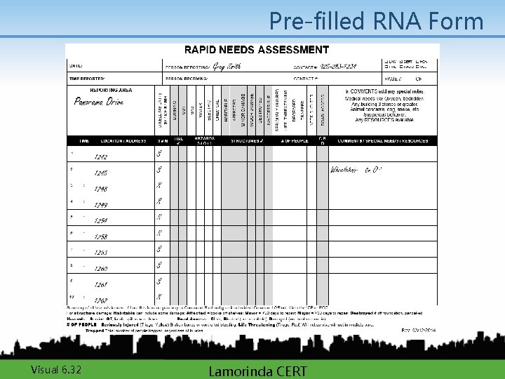 Pre-filled RNA Form Visual 6. 32 Lamorinda CERT 