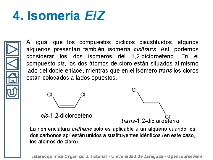 4. Isomería E/Z Al igual que los compuestos cíclicos disustituidos, algunos alquenos presentan también