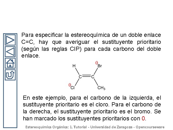 Para especificar la estereoquímica de un doble enlace C=C, hay que averiguar el sustituyente