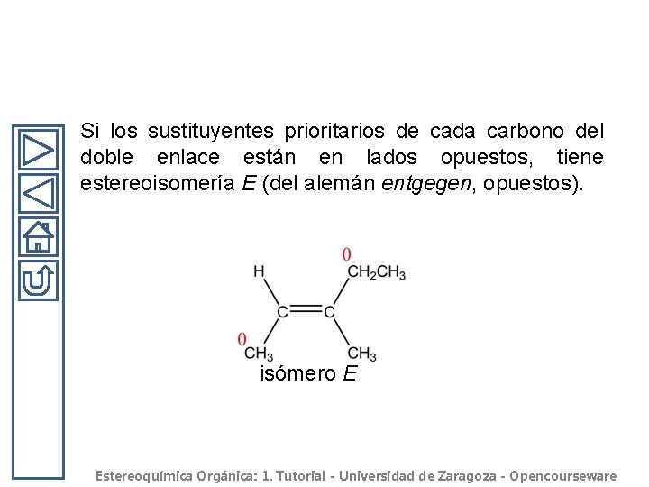 Si los sustituyentes prioritarios de cada carbono del doble enlace están en lados opuestos,