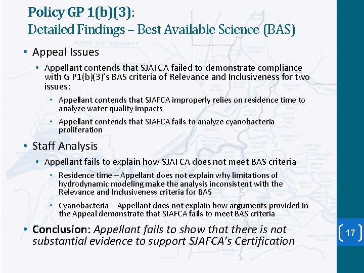 Policy GP 1(b)(3): Detailed Findings – Best Available Science (BAS) • Appeal Issues •