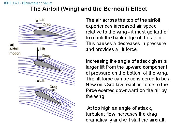 ISNS 3371 - Phenomena of Nature The Airfoil (Wing) and the Bernoulli Effect The