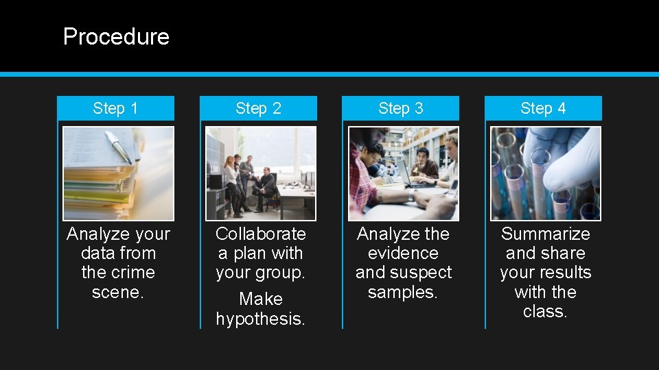 Procedure Step 1 Step 2 Step 3 Step 4 Analyze your data from the