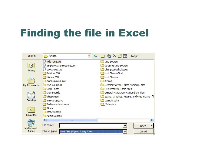 Finding the file in Excel 