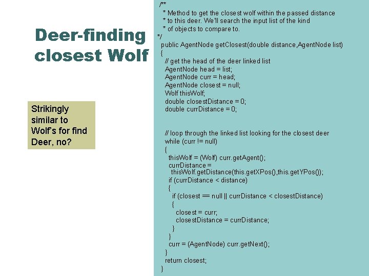 Deer-finding closest Wolf Strikingly similar to Wolf’s for find Deer, no? /** * Method