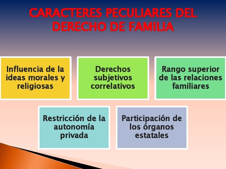 CARACTERES PECULIARES DEL DERECHO DE FAMILIA Influencia de la ideas morales y religiosas Derechos