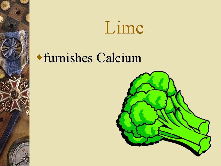 Lime wfurnishes Calcium 