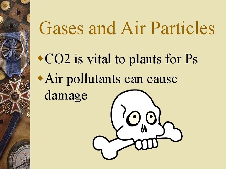 Gases and Air Particles w. CO 2 is vital to plants for Ps w.