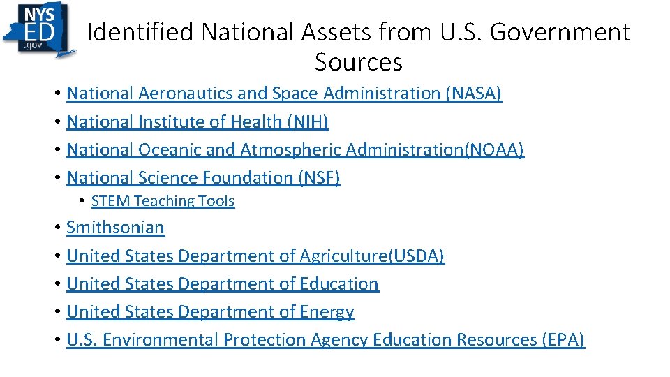 Identified National Assets from U. S. Government Sources • National Aeronautics and Space Administration