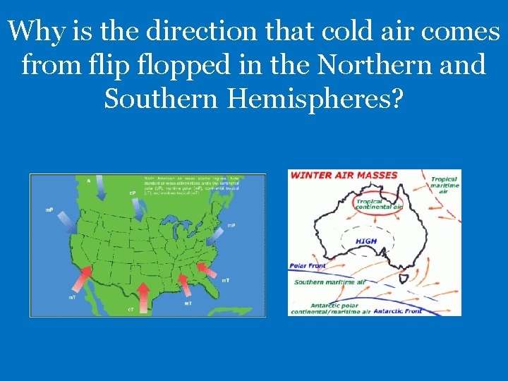 Why is the direction that cold air comes from flip flopped in the Northern