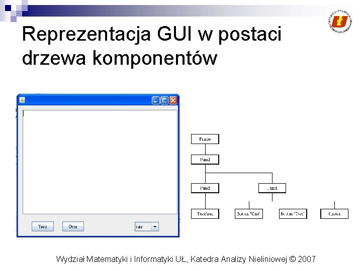 Reprezentacja GUI w postaci drzewa komponentów Wydział Matematyki i Informatyki UŁ, Katedra Analizy Nieliniowej