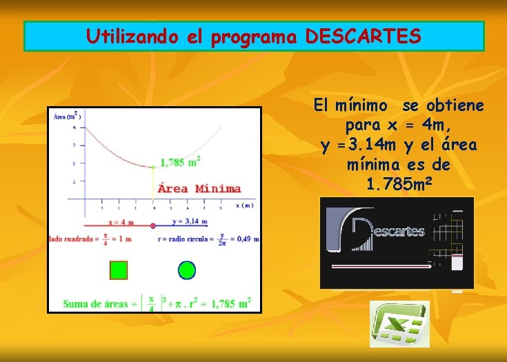 Utilizando el programa DESCARTES El mínimo se obtiene para x = 4 m, y