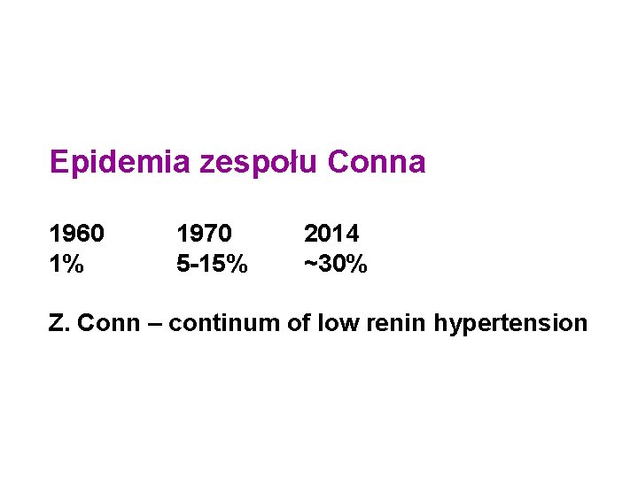 Epidemia zespołu Conna 1960 1% 1970 5 -15% 2014 ~30% Z. Conn – continum