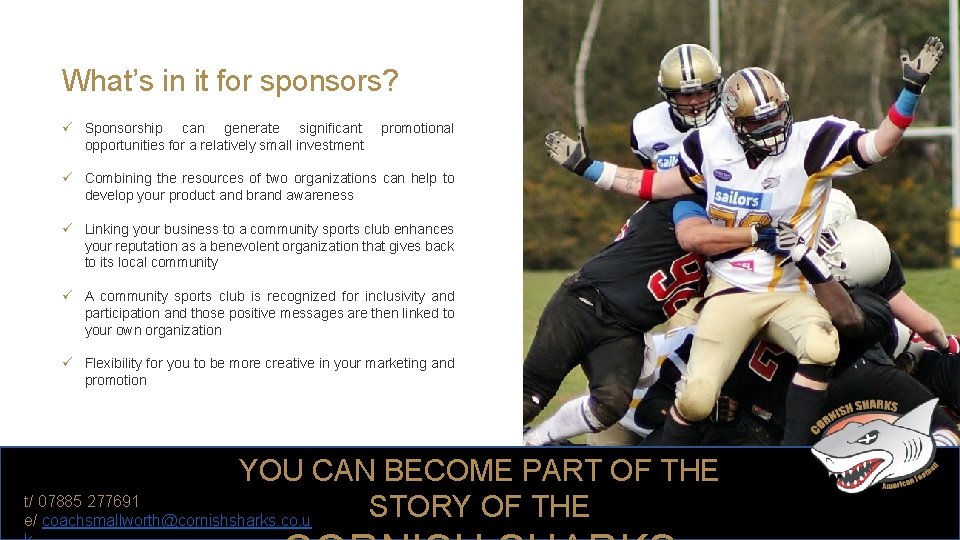 What’s in it for sponsors? ü Sponsorship can generate significant opportunities for a relatively