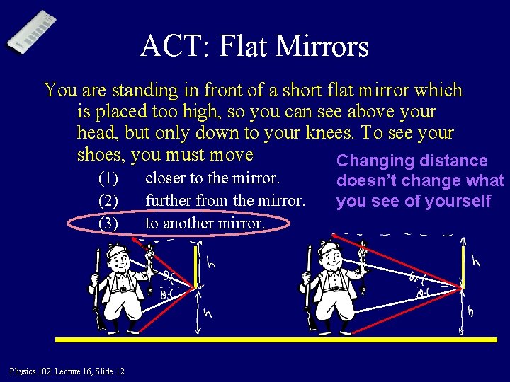 ACT: Flat Mirrors You are standing in front of a short flat mirror which