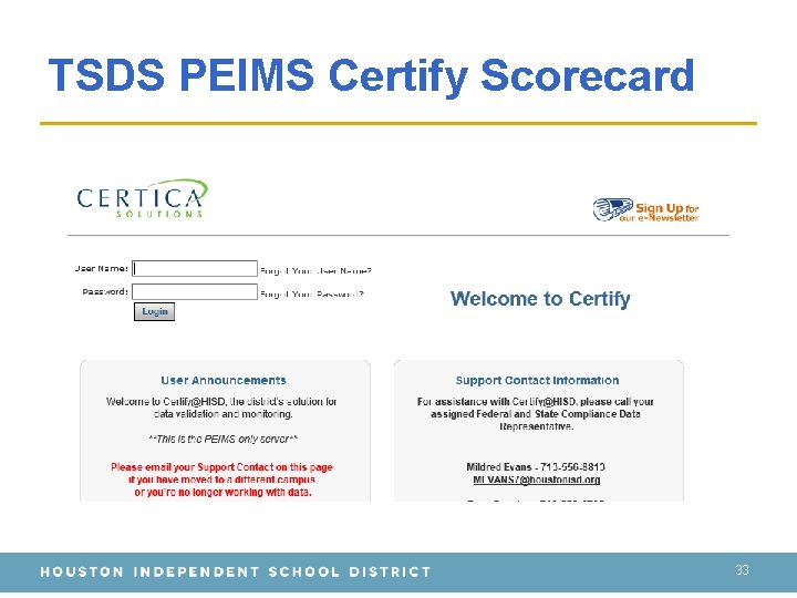 TSDS PEIMS Certify Scorecard 33 