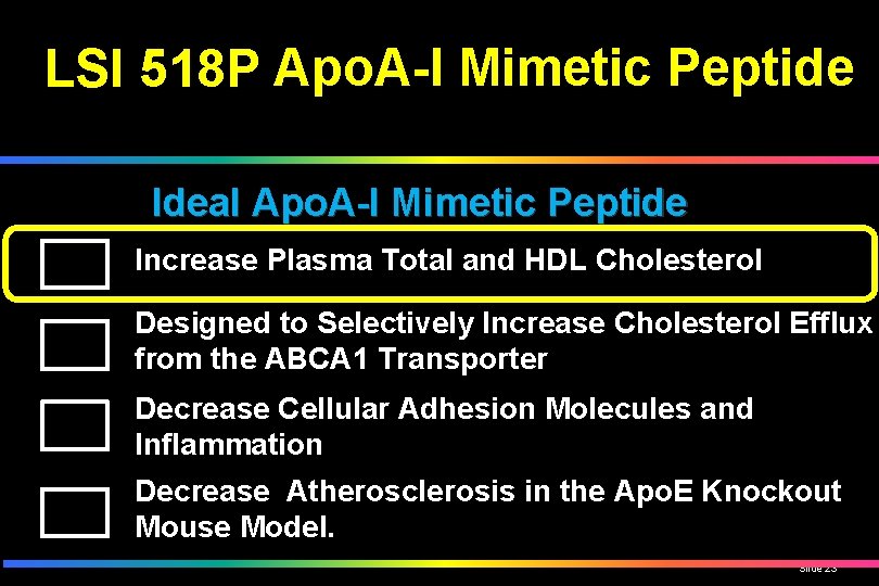 LSI 518 P Apo. A-I Mimetic Peptide Ideal Apo. A-I Mimetic Peptide Increase Plasma