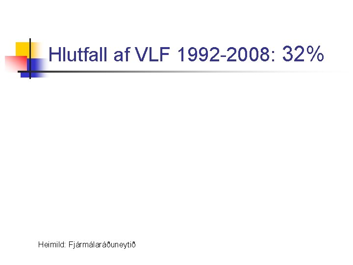 Hlutfall af VLF 1992 -2008: 32% Heimild: Fjármálaráðuneytið 