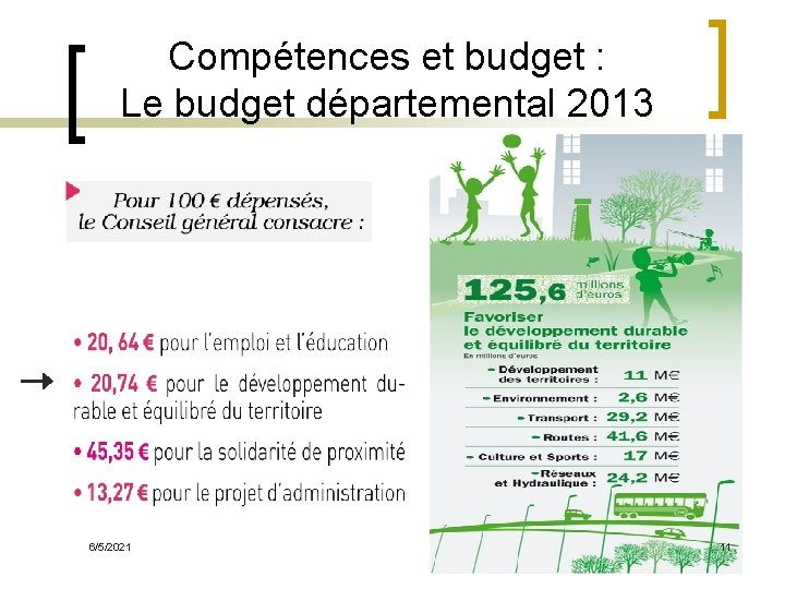Compétences et budget : Le budget départemental 2013 6/5/2021 11 