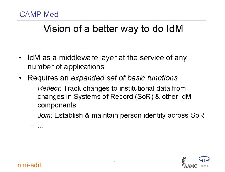 CAMP Med Vision of a better way to do Id. M • Id. M