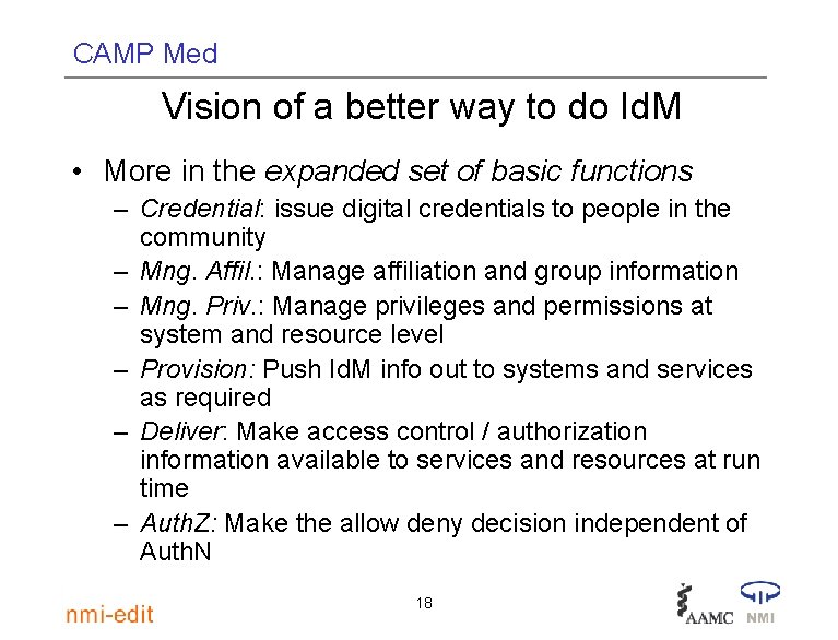 CAMP Med Vision of a better way to do Id. M • More in