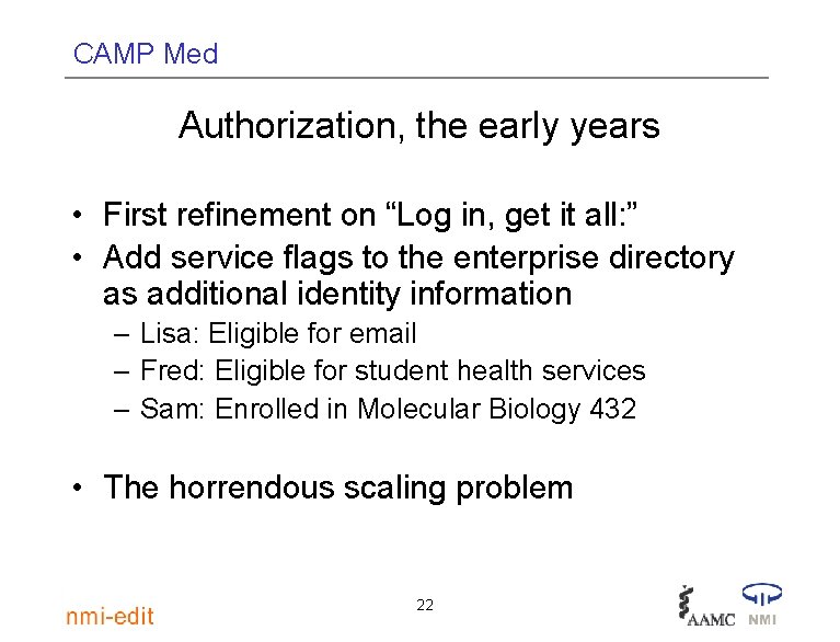 CAMP Med Authorization, the early years • First refinement on “Log in, get it
