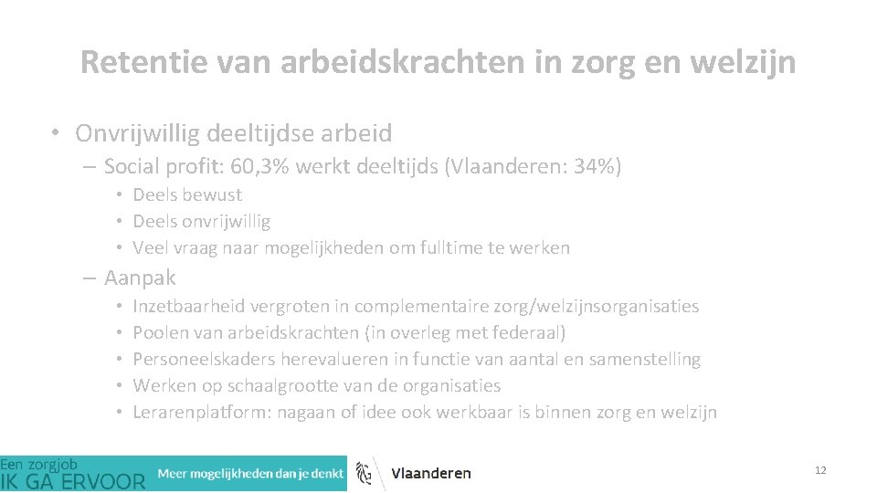 Retentie van arbeidskrachten in zorg en welzijn • Onvrijwillig deeltijdse arbeid – Social profit:
