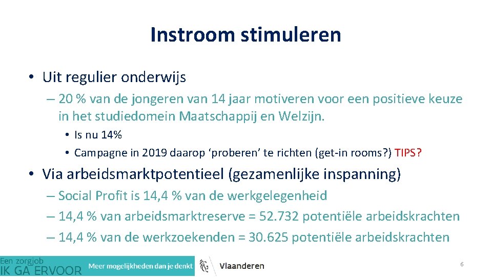 Instroom stimuleren • Uit regulier onderwijs – 20 % van de jongeren van 14